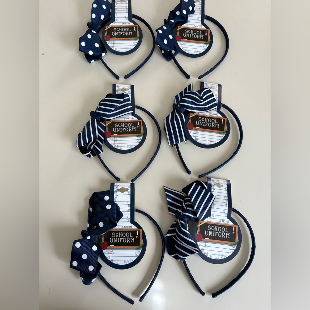 6 Navy Blue Bow Headbands for Kids